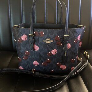 2025 Denim Cherry Mollie Tote Bag 25 In Signature Canvas With Cherry Print